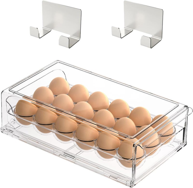 APLOP BPA Free Stackable Egg Container - 18 Egg Refrigerator Organizer with 2 Kitchen Hooks, Clear - Image 1